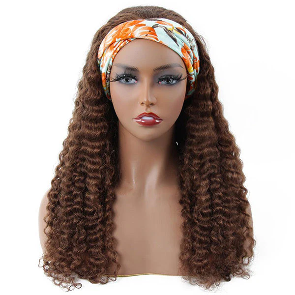 VSHOW HAIR Premium #4 Brown Deep Wave Hair Headband Wigs 180% Density Glueless None Lace Wig - Image 3