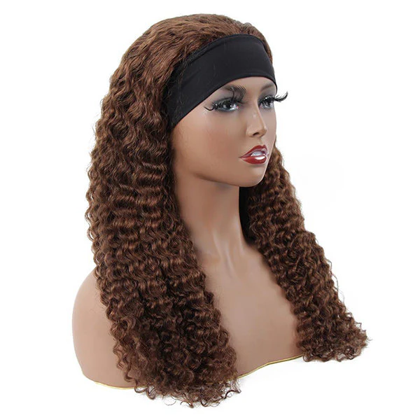 VSHOW HAIR Premium #4 Brown Deep Wave Hair Headband Wigs 180% Density Glueless None Lace Wig - Image 4