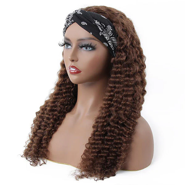 VSHOW HAIR Premium #4 Brown Deep Wave Hair Headband Wigs 180% Density Glueless None Lace Wig - Image 6