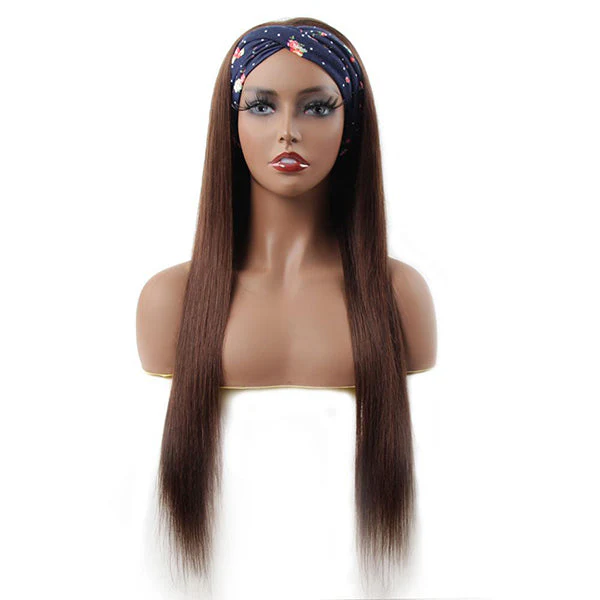 VSHOW HAIR Premium #2 Dark Brown Straight Hair Headband Wigs 180% Density Glueless None Lace Wig - Image 4