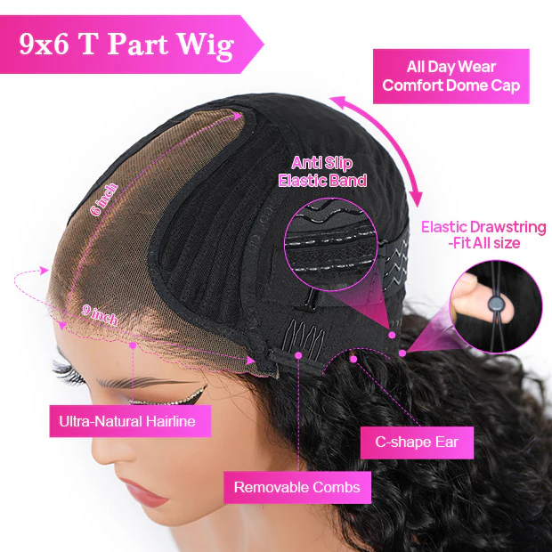 Bleached Knots Deep Wave 9x6 T Part Human Hair Glueless Wigs With Adjustable Drawstring - Image 4
