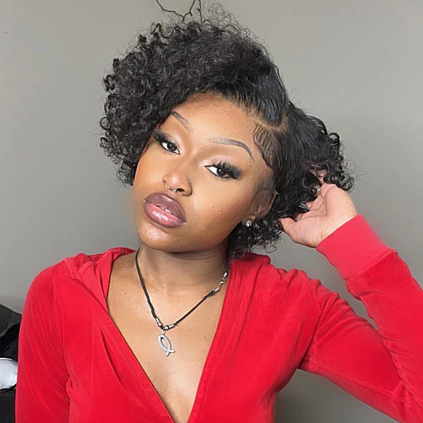 VSHOW Short Pixie Cut Wigs Curly Lace Front Human Hair Wigs 180% Density - Image 3