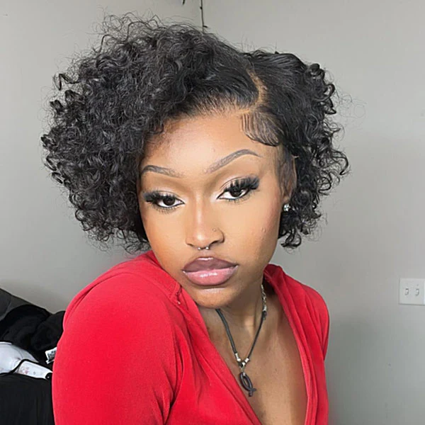 VSHOW Short Pixie Cut Wigs Curly Lace Front Human Hair Wigs 180% Density - Image 4