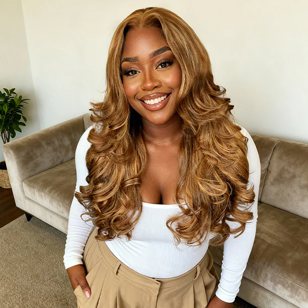 Layered Cut Omber Highlight Body Wave Human Hair 10x6 Pre Cut Lace Front Wear Go Wigs With Drawstring - Image 2