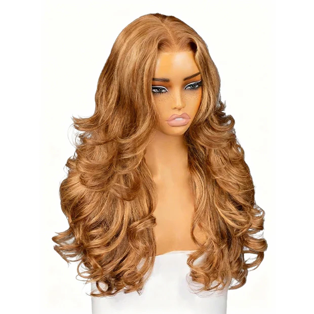 Layered Cut Omber Highlight Body Wave Human Hair 10x6 Pre Cut Lace Front Wear Go Wigs With Drawstring - Image 4