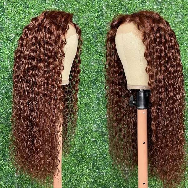 VSHOW Dark Auburn Hair Color Wigs Water Wave Curly Hair Transparent lace Human Hair Wigs 180 Density - Image 5