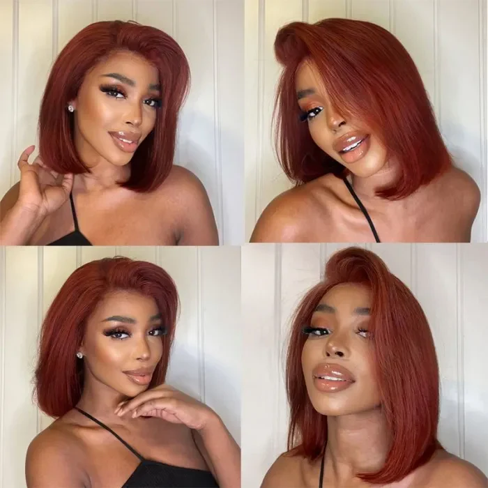 VSHOW #33 Dark Auburn Color Straight Hair Wig Transparent lace Human Hair Wigs - Image 3