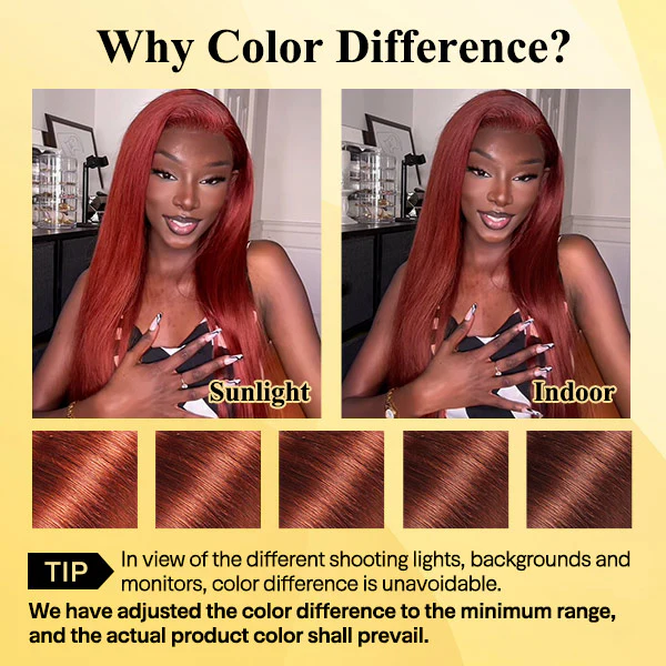 VSHOW #33 Dark Auburn Color Straight Hair Wig Transparent lace Human Hair Wigs - Image 4