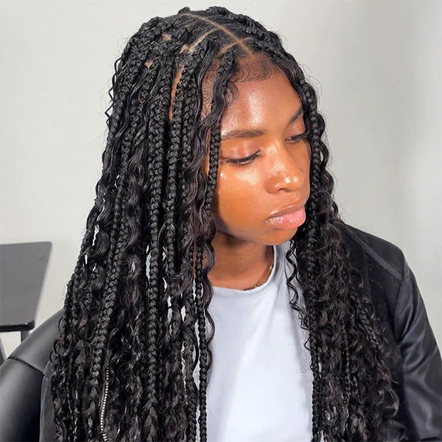 Seamless Deep Wave Crochet Hair Bulk No Weft Virgin Human Hair Extension Natural Black - Image 2