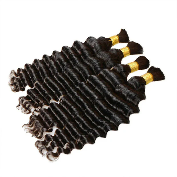 Seamless Deep Wave Crochet Hair Bulk No Weft Virgin Human Hair Extension Natural Black - Image 3