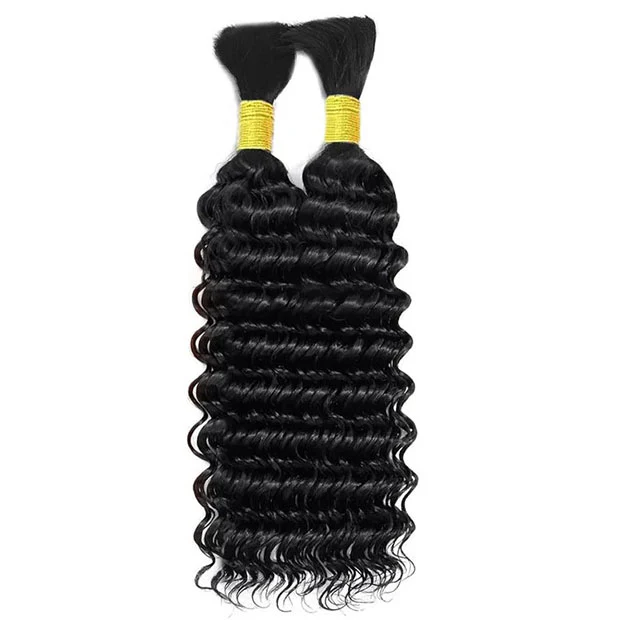 Seamless Deep Wave Crochet Hair Bulk No Weft Virgin Human Hair Extension Natural Black - Image 4