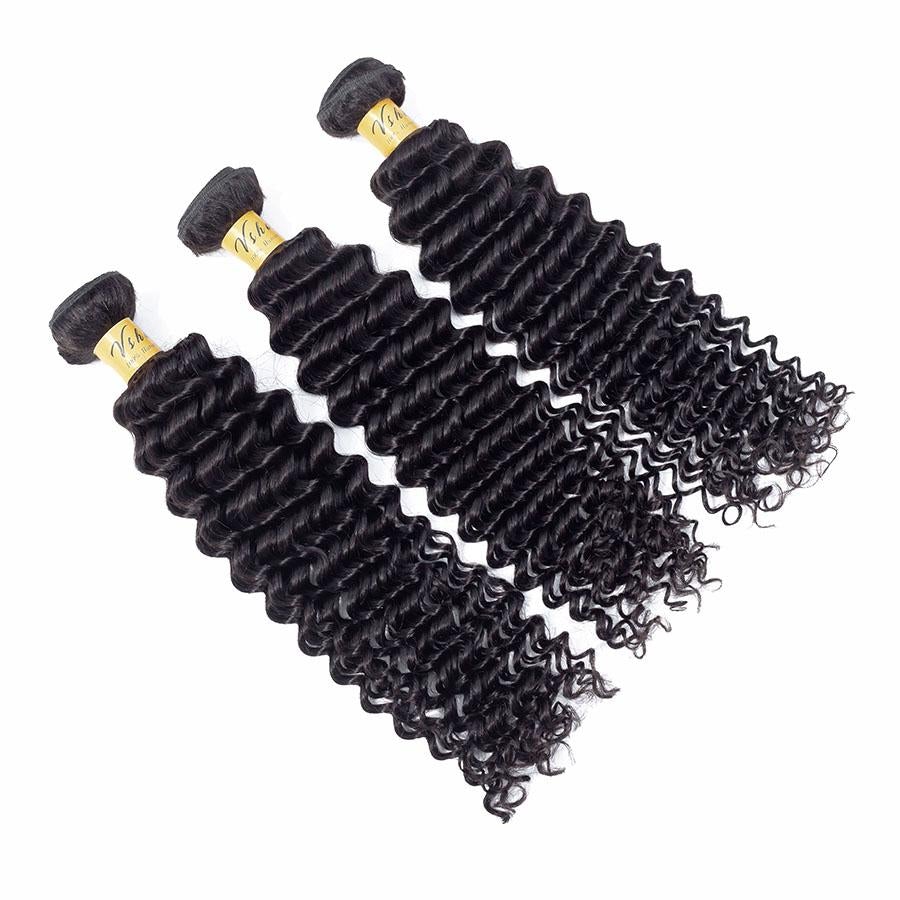 VSHOW HAIR Premium 9A Indian Human Virgin Hair Deep Wave Natural Black 3 Bundles Deal - Image 3