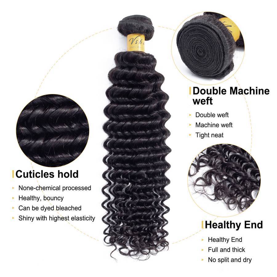 VSHOW HAIR Premium 9A Malaysian Human Virgin Hair Deep Wave 4 Bundles with Pre Plucked Closure Deal Natural Black - Image 8
