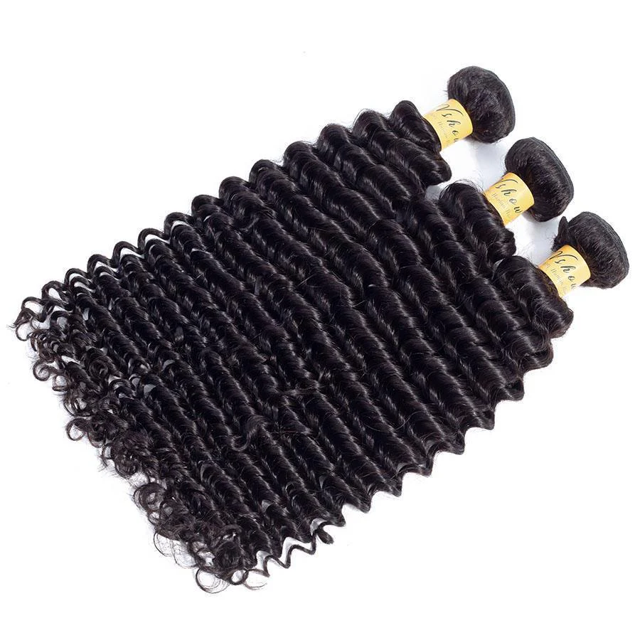 VSHOW HAIR Premium 9A Indian Human Virgin Hair Deep Wave 3 Bundles with Pre Plucked Closure Deal Natural Black - Image 5
