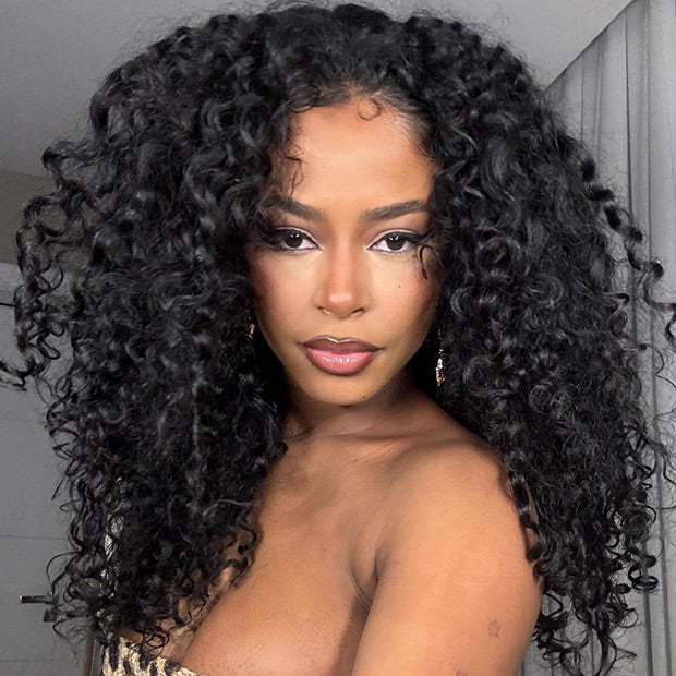 Deep Wave 3 In 1 Half Wigs Flip Over Curly Human Hair Wigs 250% Density Full Machine Made Wear Go Wigs For Beginners - Image 3