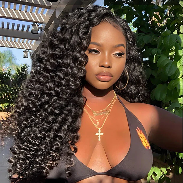 Deep Wave 3 In 1 Half Wigs Flip Over Curly Human Hair Wigs 250% Density Full Machine Made Wear Go Wigs For Beginners - Image 4