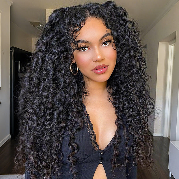 Deep Wave 3 In 1 Half Wigs Flip Over Curly Human Hair Wigs 250% Density Full Machine Made Wear Go Wigs For Beginners - Image 5