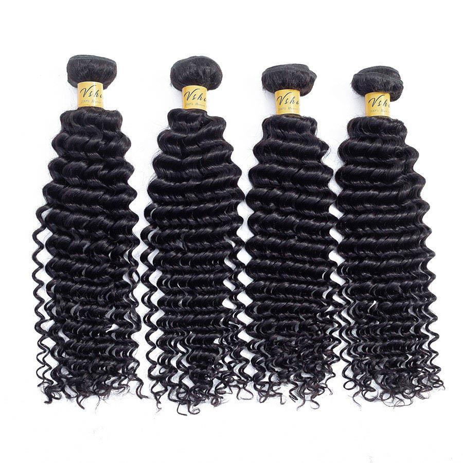VSHOW HAIR Premium 9A Peruvian Human Virgin Hair Deep Wave 4 Bundles with Pre Plucked Closure Deal Natural Black - Image 6