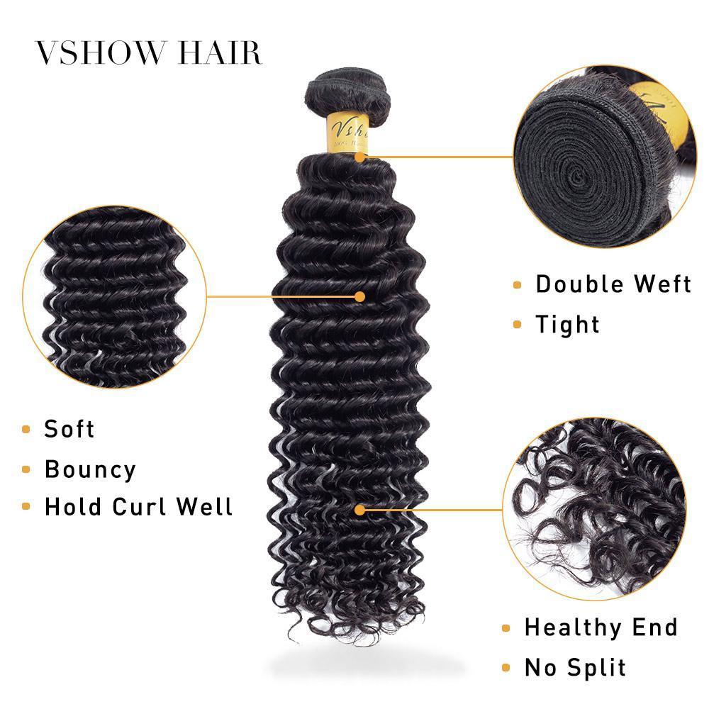 VSHOW HAIR Premium 9A Peruvian Virgin Human Hair Deep Wave 3 or 4 Bundles with Closure Popular Sizes - Image 6