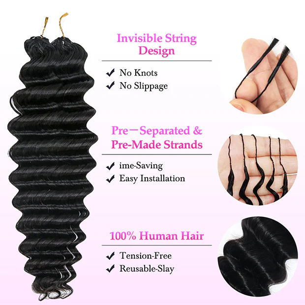 Knotless Crochet Human Hair Deep Wave Pre Separated Crochet Hair Extensions Curly Human Hair Weaving - Image 5