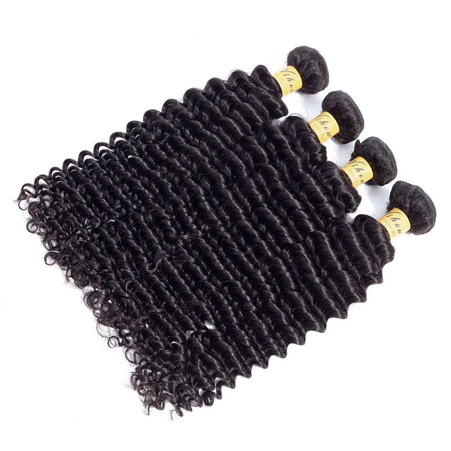VSHOW HAIR Premium 9A Mongolian Human Virgin Hair Deep Wave 4 Bundles with Pre Plucked Closure Deal Natural Black - Image 7