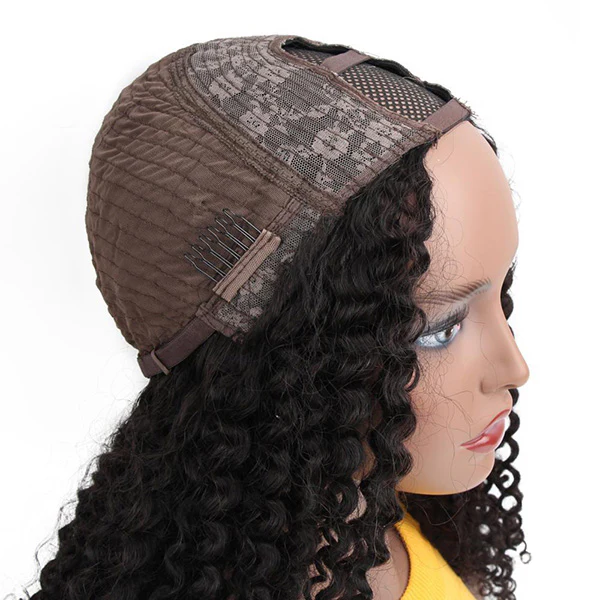 VSHOW HAIR Premium 9A Kinky Curly Human Hair U Part Wigs Natural Black - Image 4