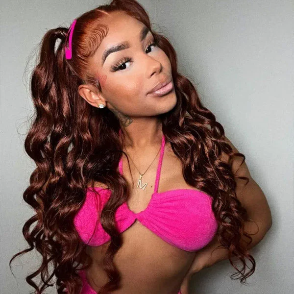 VSHOW #33 Reddish Brown Color Wig Body Wave Hair 4X6 Pre Cut Lace Human Hair Wigs - Image 3