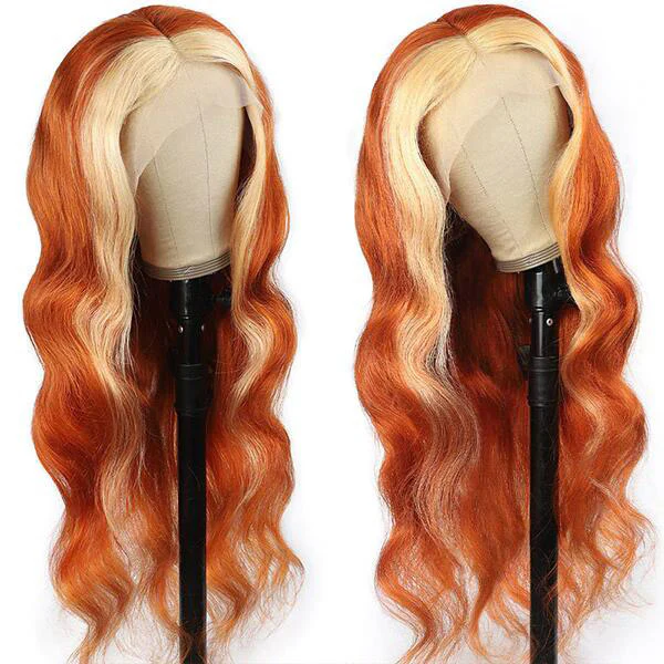 VSHOW Ginger Wigs With Blonde Skunk Stripe Hair Body Wave Hair Transparent Lace Frontal Wigs - Image 6
