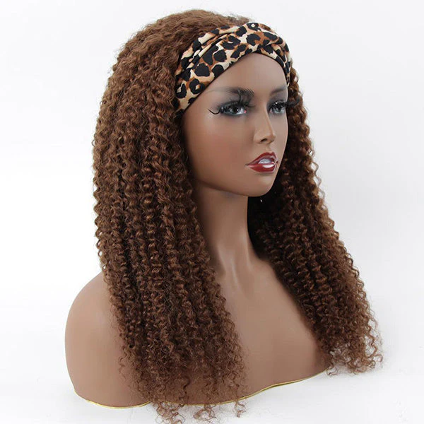 VSHOW HAIR Premium #4 Brown Kinky Curly Hair Headband Wigs 180% Density Glueless None Lace Wig - Image 3