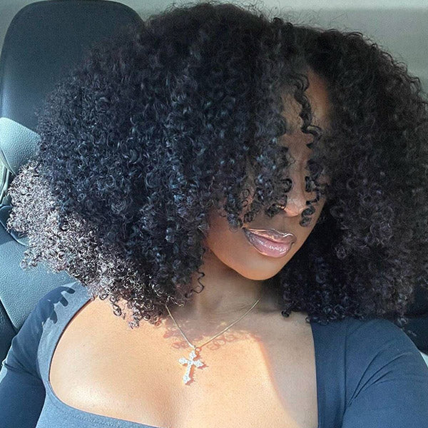 3 In 1 Half Wig With Elastic Band 250% Density Afro Curly Human Hair Wigs Friendly To Beginners Natural Hairline - Image 3