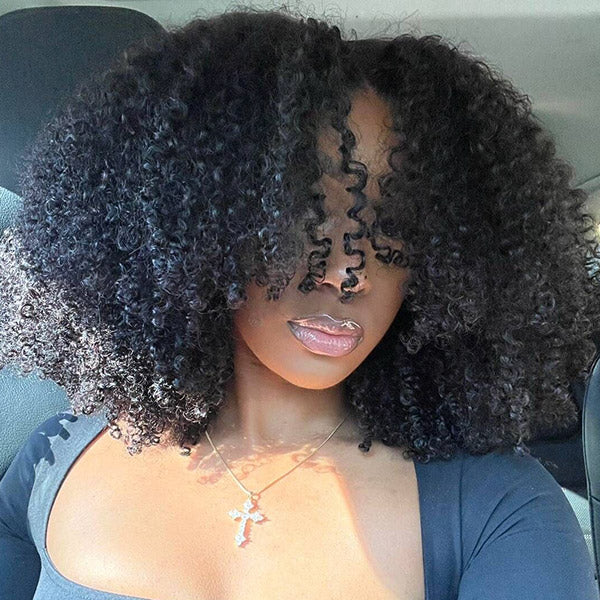 3 In 1 Half Wig With Elastic Band 250% Density Afro Curly Human Hair Wigs Friendly To Beginners Natural Hairline - Image 4
