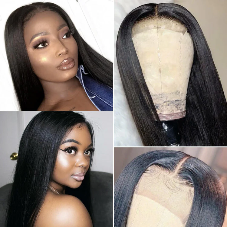 VSHOW Straight Human Hair 5x5 Lace Closure Wigs Natural Black 180% Density - Image 3