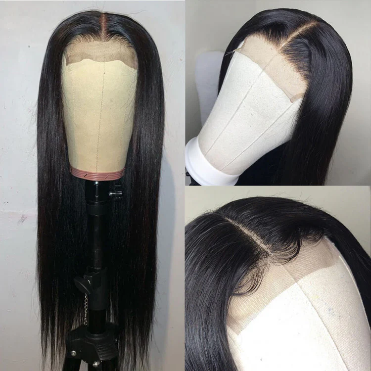 VSHOW Straight Human Hair 5x5 Lace Closure Wigs Natural Black 180% Density - Image 4