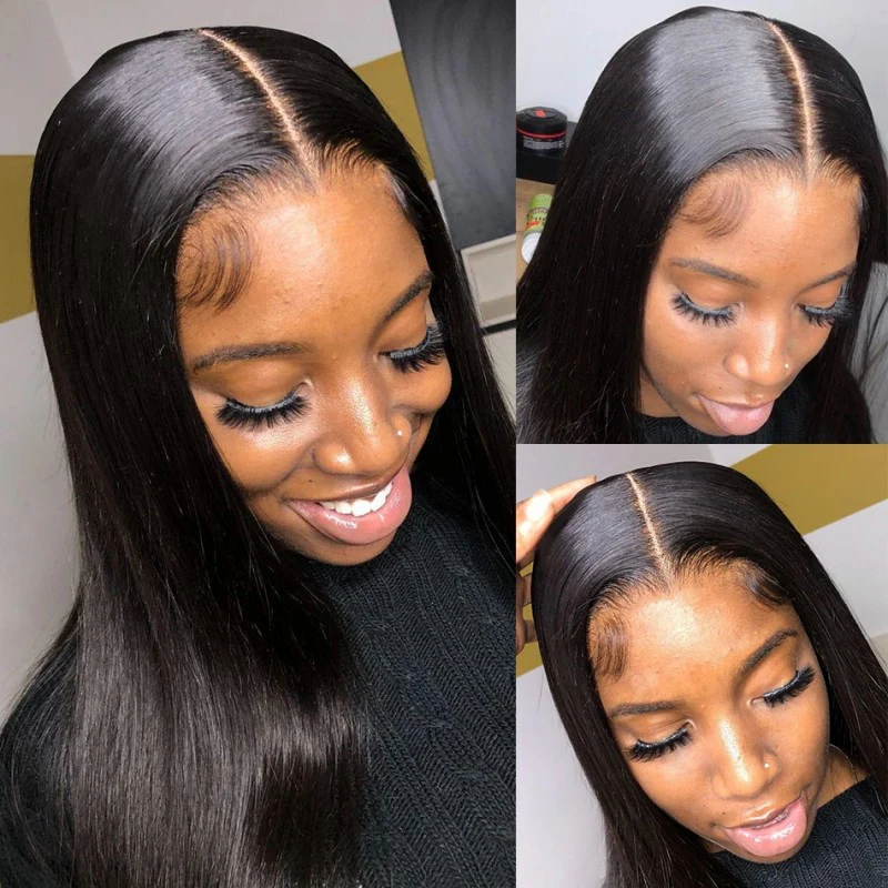 VSHOW Straight Human Hair 5x5 Lace Closure Wigs Natural Black 180% Density - Image 5