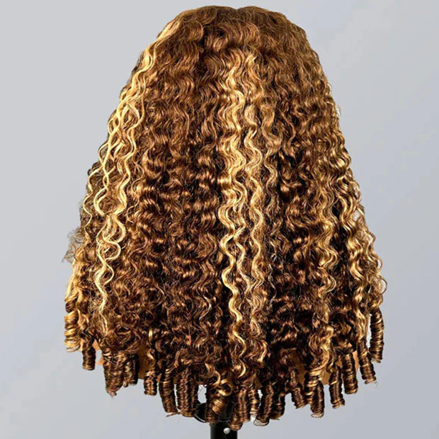 Vshow 250% Ombre Highlights 3 In 1 Half Wigs Burmese Curly Glueless Human Hair Wigs WIth Drawstring - Image 3