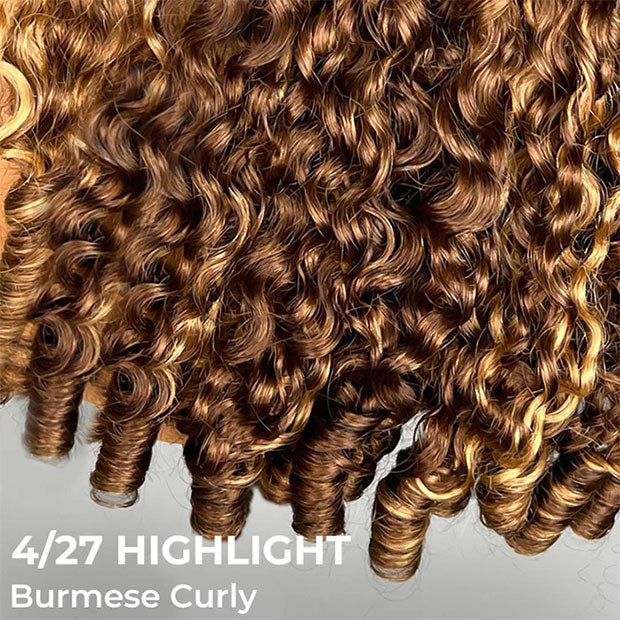 Vshow 250% Ombre Highlights 3 In 1 Half Wigs Burmese Curly Glueless Human Hair Wigs WIth Drawstring - Image 4