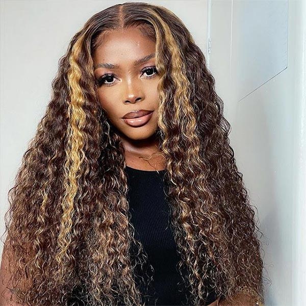 VSHOW HAIR Water Wave Hair Wig Brown Hair with Blonde Highlights Lace Front Wigs Color - Image 6