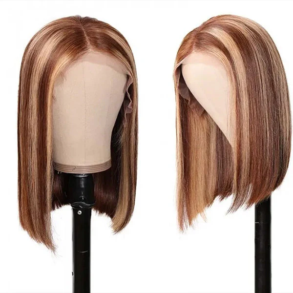 VSHOW 4/27 Brown Hair With Highlights Hair Blonde Bob Short Hair Colorful Bob Wigs - Image 4