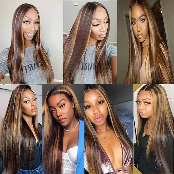 VSHOW Straight Hair Highlight Wig Wear Go Wigs Glueless 4x6 HD Lace Wigs 180% Density - Image 3