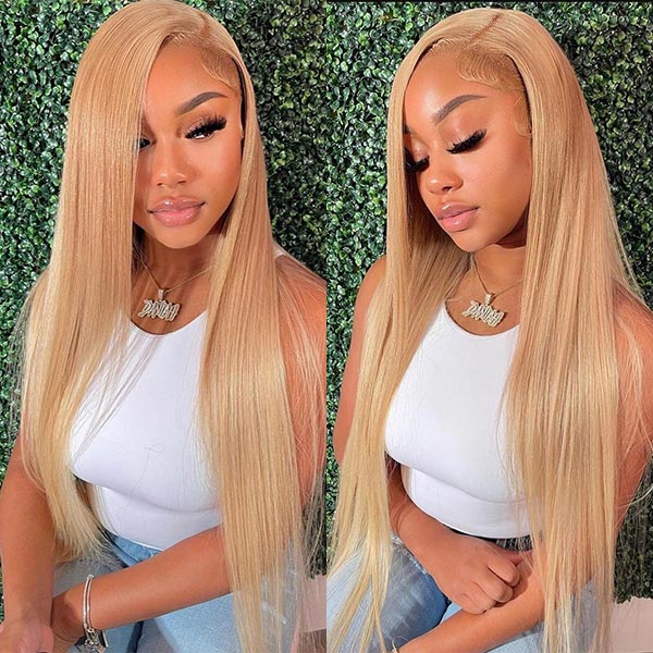 VSHOW Honey Blonde #27 Color Straight Human Hair Wigs Transparent lace Color Wigs 180% Density - Image 4