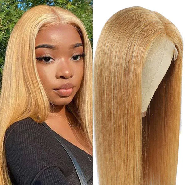 VSHOW Honey Blonde #27 Color Straight Human Hair Wigs Transparent lace Color Wigs 180% Density - Image 5
