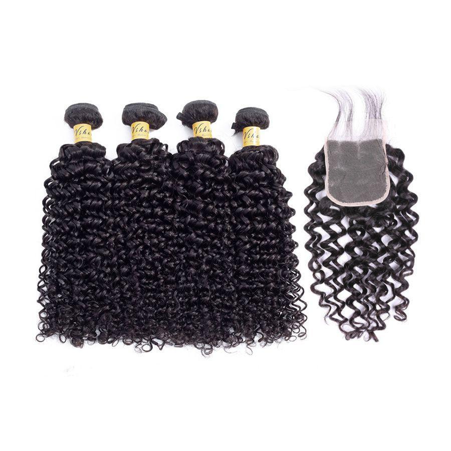 VSHOW HAIR Premium 9A Mongolian Human Virgin Hair Water Wave 4 Bundles with Pre Plucked Closure Deal Natural Black - Image 8
