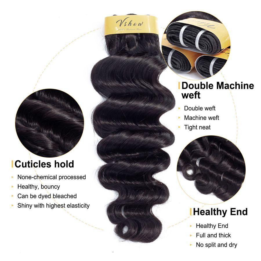 VSHOW HAIR Premium 9A Indian Human Virgin Hair Loose Deep Wave 4 Bundles with Pre Plucked Closure Deal Natural Black - Image 6
