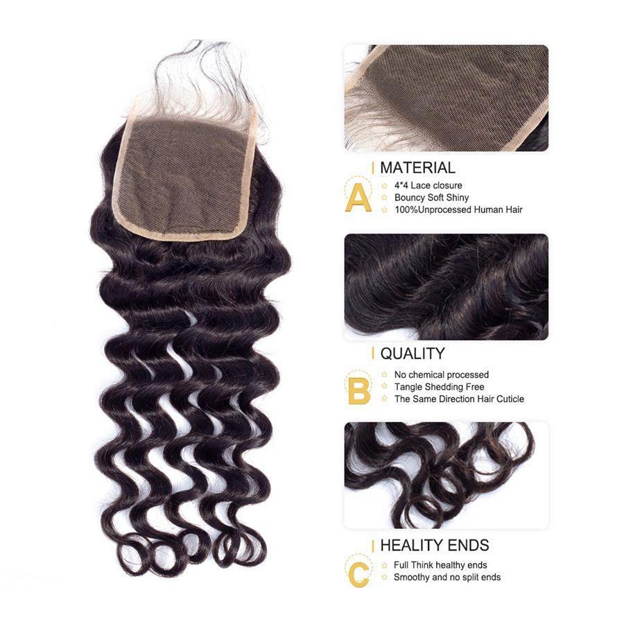 VSHOW HAIR Premium 9A Indian Human Virgin Hair Loose Deep Wave 3 Bundles with Pre Plucked Closure Deal Natural Black - Image 7