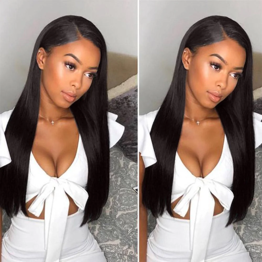 VSHOW Transparent Lace Front Wigs Indian Straight Human Hair Natural Black - Image 4