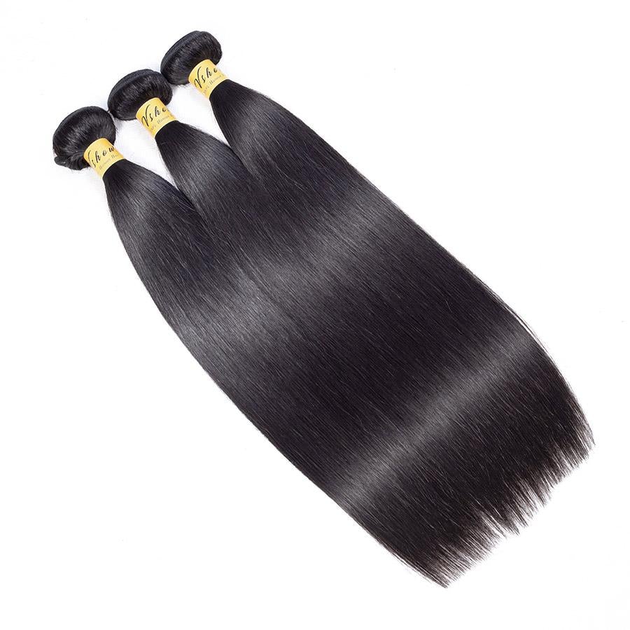 VSHOW HAIR Premium 9A Indian Human Virgin Hair Straight Natural Black 3 Bundles Deal - Image 3
