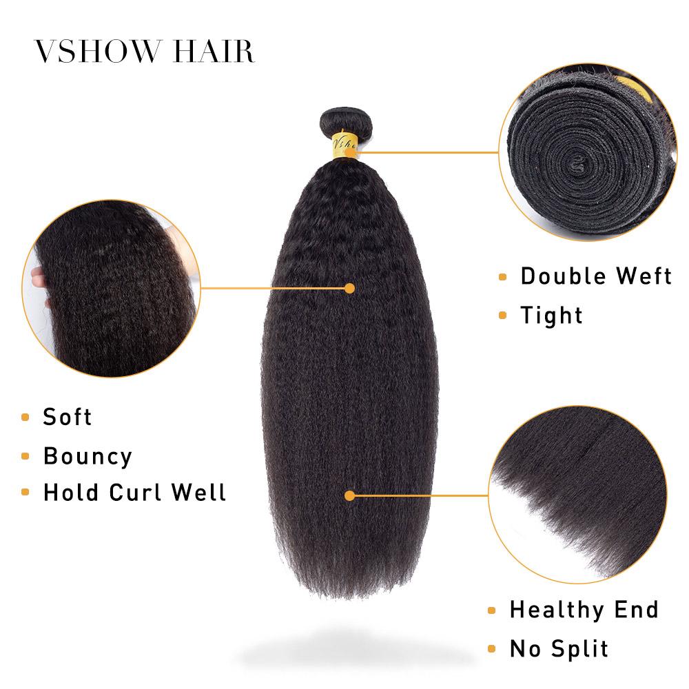 VSHOW HAIR Premium 9A Indian Human Virgin Hair YaKi Natural Black 4 Bundles Deal - Image 4