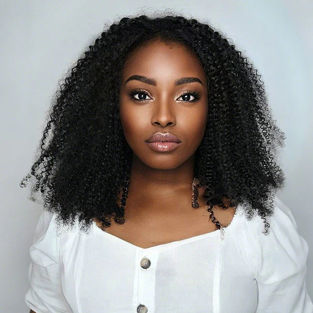 Drawstring Kinky Curly Half Wig Full Machine Made Natural Hairline 250% Density Blend With Natural Hair - Image 3