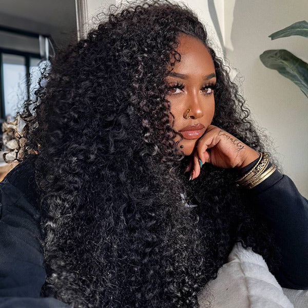 Drawstring Kinky Curly Half Wig Full Machine Made Natural Hairline 250% Density Blend With Natural Hair - Image 4