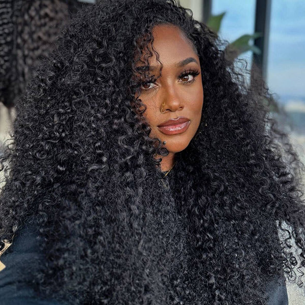 Drawstring Kinky Curly Half Wig Full Machine Made Natural Hairline 250% Density Blend With Natural Hair - Image 5